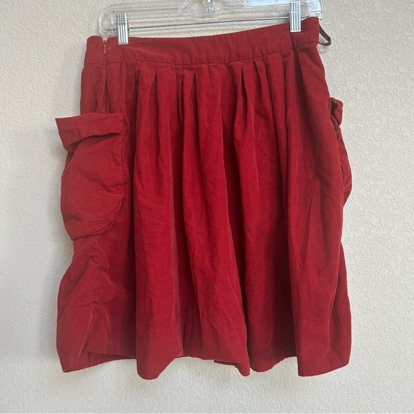 Maeve Anthropologie Red Cotton Ruffle Pocket Knee-Length Skirt Women’s Size 8 - Picture 2 of 5